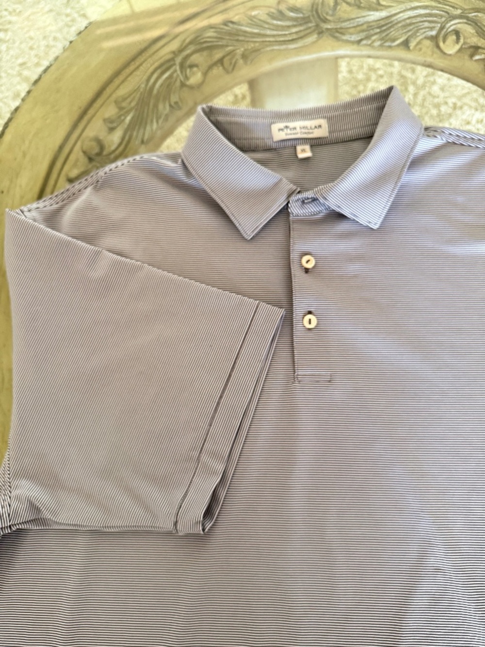 Peter Millar Summer Comfort Shirt Mens XL Gray Stripe Performance Jersey Golf